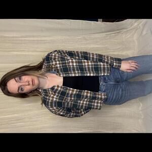 Cropped American Eagle Checkered Flannel Shirt